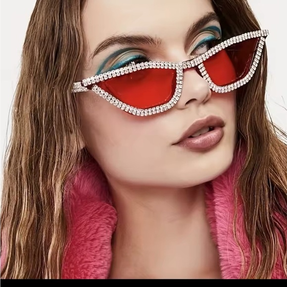 Red Rhinestone Cat-Eye Sunglasses - Picture 1 of 3